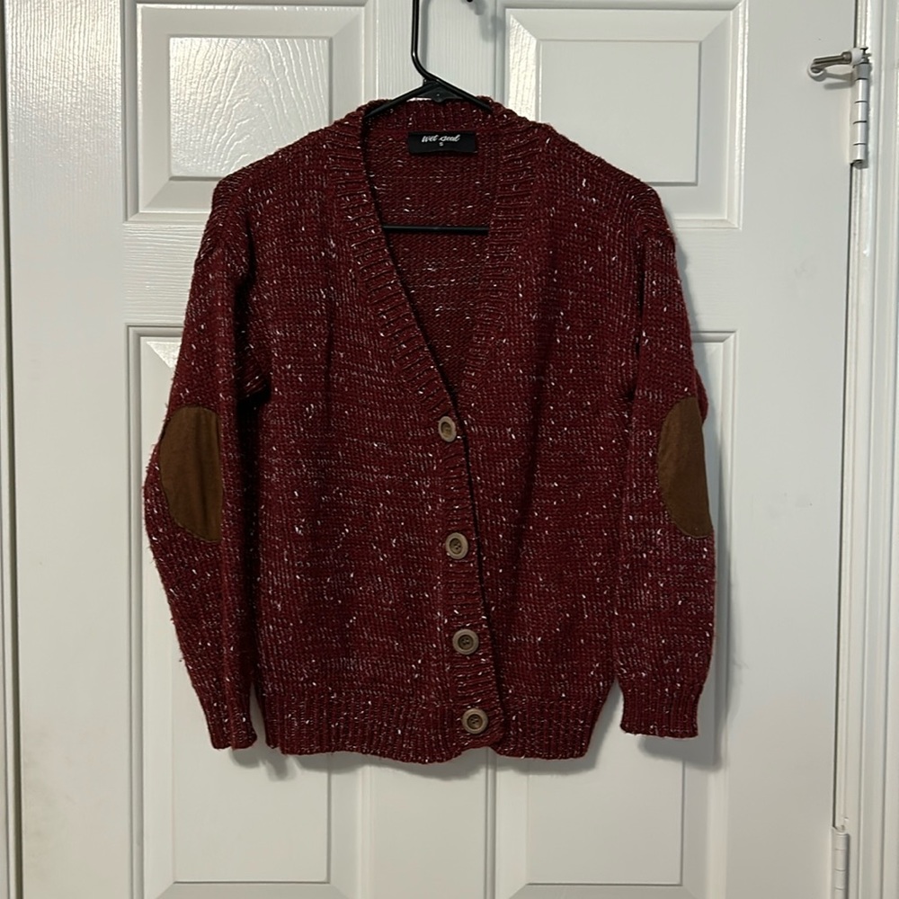 Wet Seal Maroon Button Down Sweater with Elbow Patches Size S